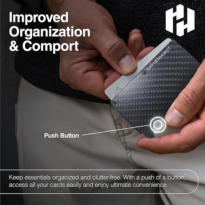 Hayvenhurst Wallet For Men - Reinvented Design Men's Wallet - Slim, Minimalistic & Seamless, Blocks RFID Scanners with a Cash Strap (Carbon Fiber) | Reinvented Design, Slim, Minimalistic, Seamless, Blocks RFID Scanners, Cash Strap
