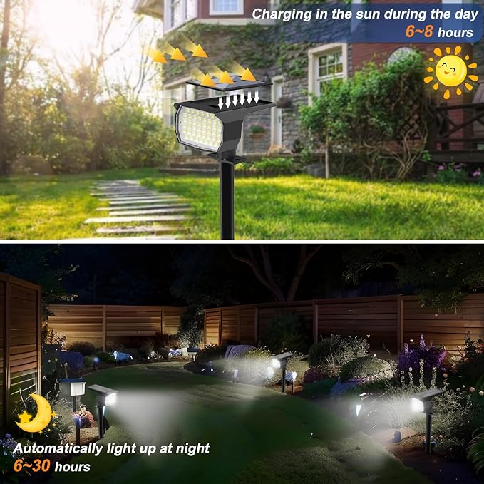 WENATY Solar Spot Lights Outdoor 12 Pack Landscape Spotlights Cool White | 46LED, 3 Mode, Auto On/Off Landscape Spotlights Solar Powered Flood Lights for Outside Pathway Yard Garden House Walkway Tree