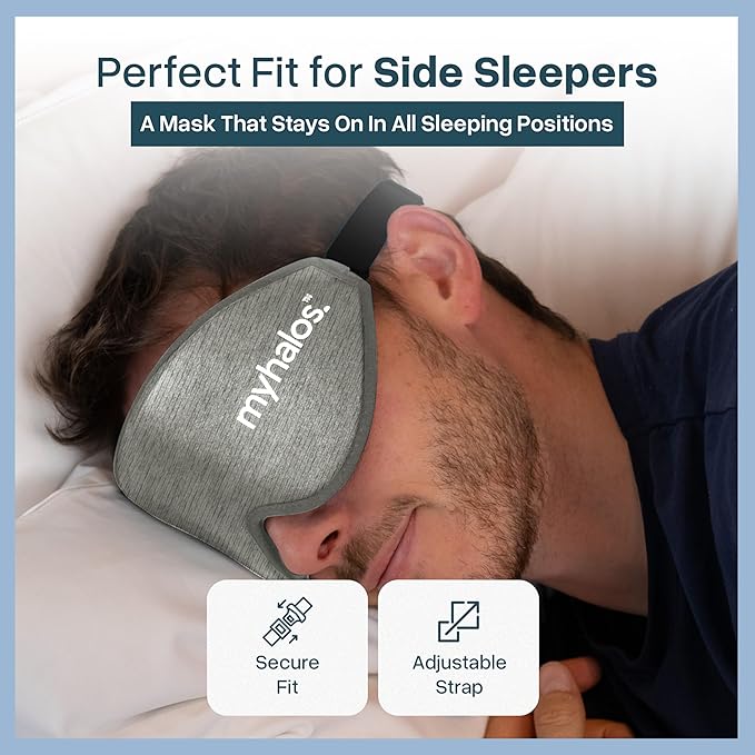 MyHalos® Sleep Mask – 3D Blackout Eye Mask for Women & Men, Side Sleepers, Zero Pressure Memory Foam Eyelash Friendly, Breathable,Award-Winning Sleep Aid for Travel (Grey, 1 Count (Pack of 1))