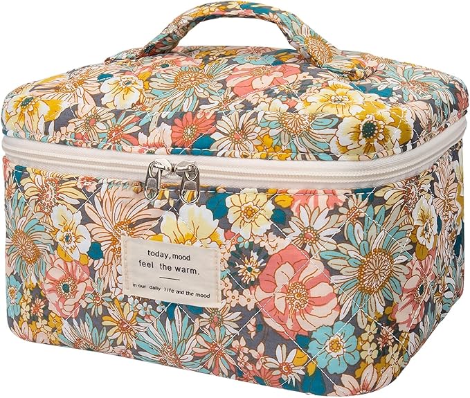 Large Makeup Bag, Cute Cosmetic Bag for Women Girls, Floral Coquette Aesthetic Toiletry Bag, Travel Make Up Organizer Bag (South Twigs Flower)