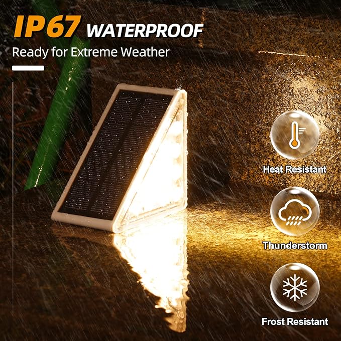 Solar Step Lights,6 Pack Warm White Solar Stair Lights Outdoor Waterproof IP67 Auto On Off,Solar Lights for Steps,Stair,Patio,Yard,Porch,Front Door,Sidewalk,Deck Decor