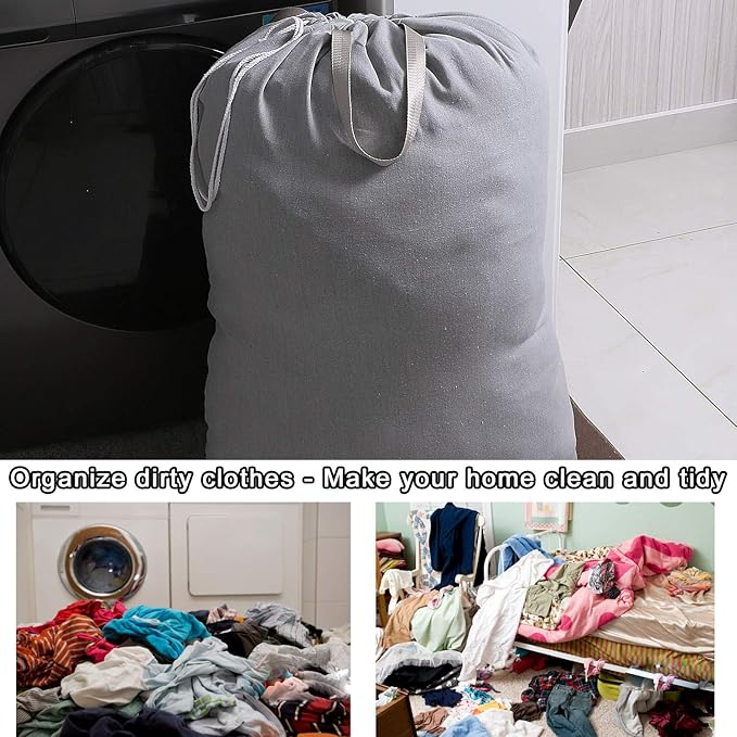 Heavy Duty Laundry Bag with Drawstring and Handle, Extra Large Travel Dirty Clothes Bag for Laundromat and Household, Durable Rip-Stop Laundry Hamper Liner, 28 x 40 Inch, Gray