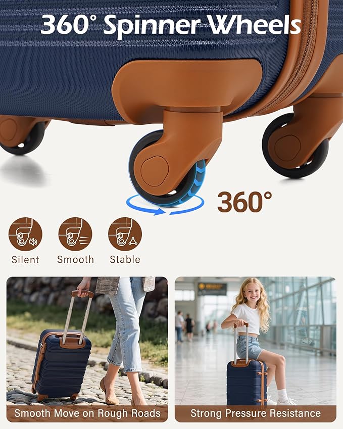 LONG VACATION 3 Piece Carry On Luggage 20 Inch Carryon Suitcase with Spinner Wheels, ABS+PC Hardshell Suitcase set with TSA Lock & YKK Zipper