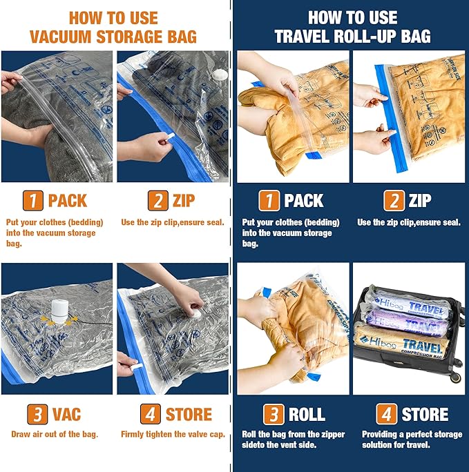 HIBAG Vacuum Storage Bags with Electric Pump, Vacuum Seal Bags for Clothing, Pillows, Blanket Bedding Comforters, 30 pack