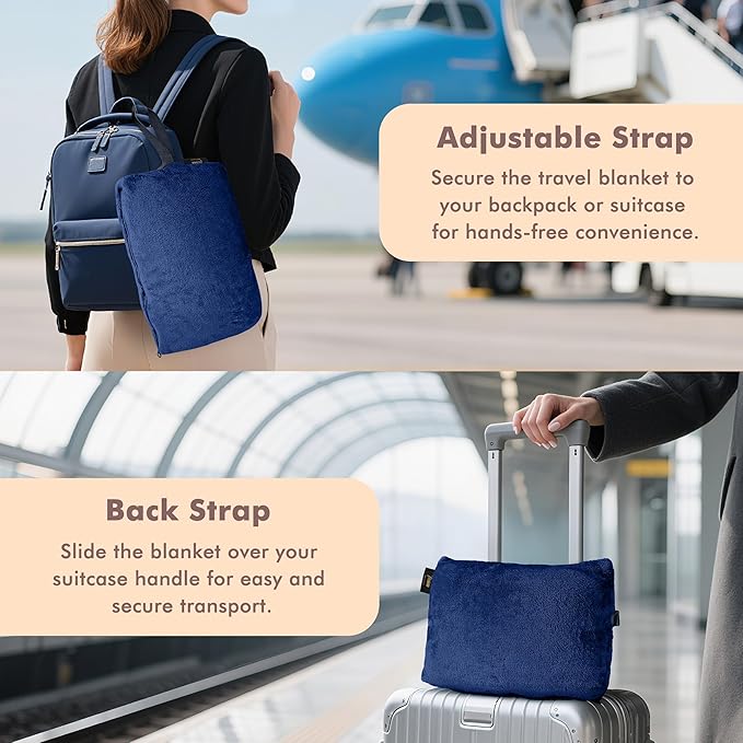 Tirrinia Travel Portable Blanket with Feet Pocket Airplane Office Poncho 4 in 1 Zippered Front Pocket Premium Cozy Fleece Blankets with Built-in Bag