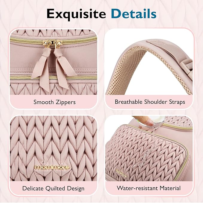 mommore Diaper Bag Backpack, Stylish Travel Baby Bag with Insulated Pockets, Changing Pad and Stroller Straps for Toddler (S-Pink, Small-17L)