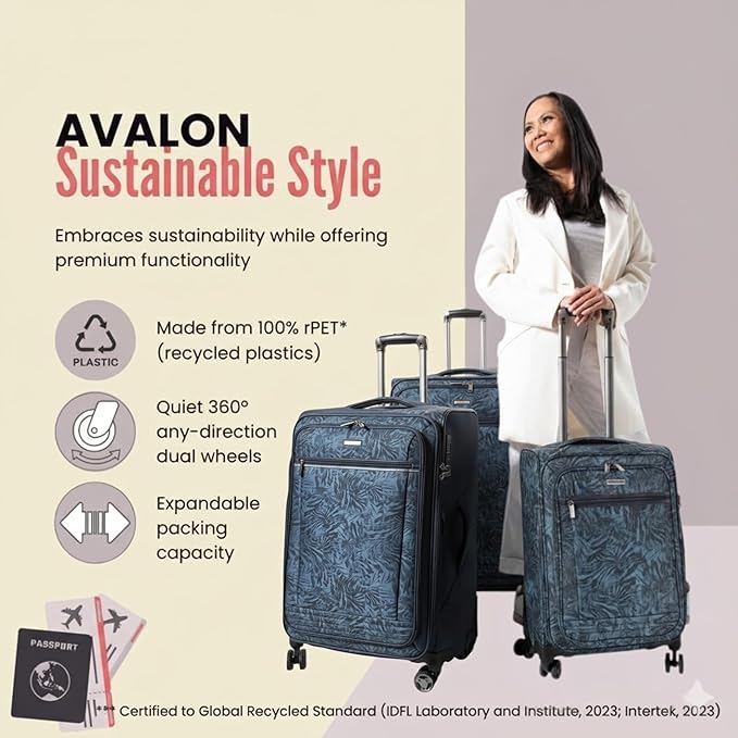 Ricardo Beverly Hills Avalon Softside 2-Piece Luggage Set Made with Sustainable 100% rPET, Lightweight, Eco-Friendly Travel, Expandable, Dual Spinner Wheels, Serengeti Night, (20" & 24")