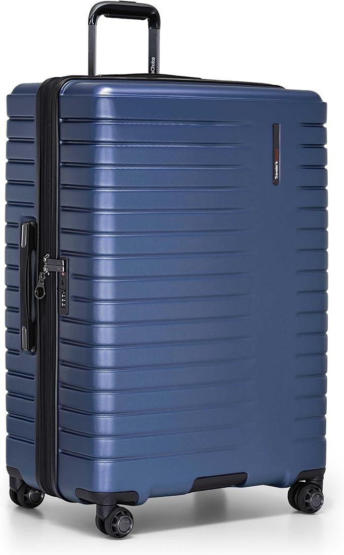 Traveler's Choice Archer Polycarbonate Hardside Spinner Luggage Set,Tie Down Straps, Blue, Checked 29-Inch