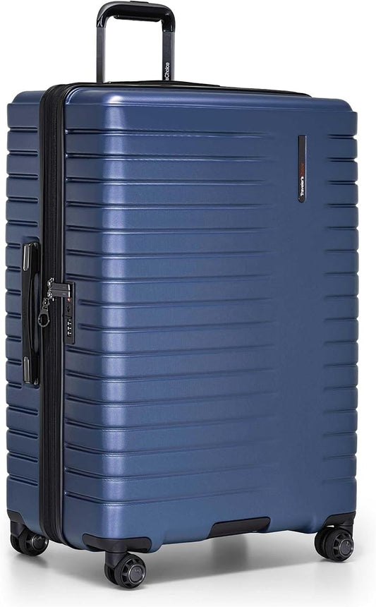 Traveler's Choice Archer Polycarbonate Hardside Spinner Luggage Set,Tie Down Straps, Blue, Checked 29-Inch
