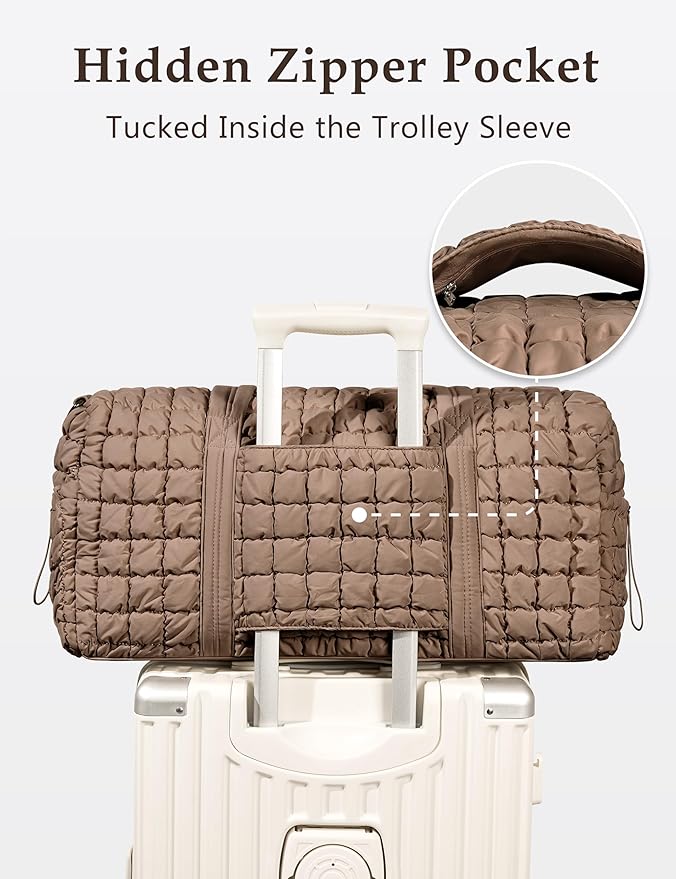 Quilted Travel Duffle Bag for Women with Toiletry Bag Weekender Bag Large Puffer Overnight Bags Soft Medium Puffy Duffel Bag Lightweight Carry on Gym Bagfor Trips Business Airplane