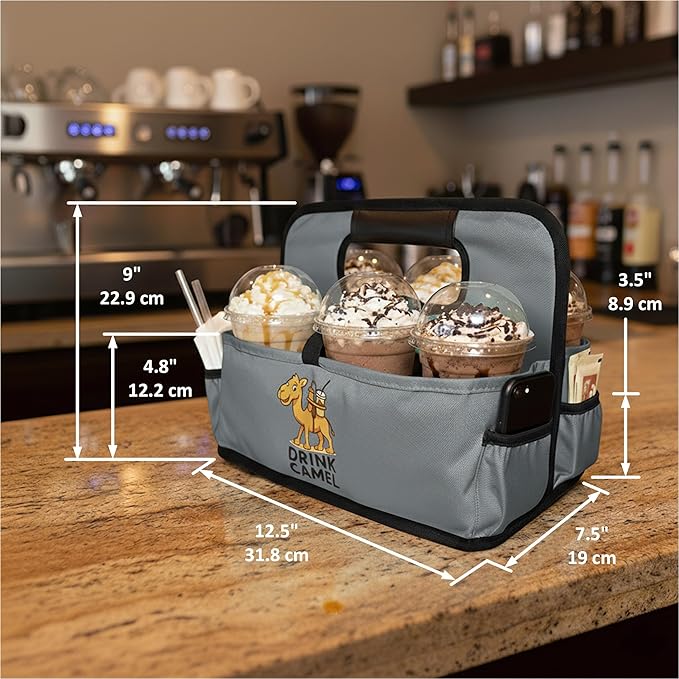 Reusable Drink Carrier with Handle, Foldable 6 Cup Drink Holder Carrier for Delivery, Coffee Cup Carrier, Portable Cup Holder Bag for Drinks, to Go Beverage Drink Organizer (Grey)