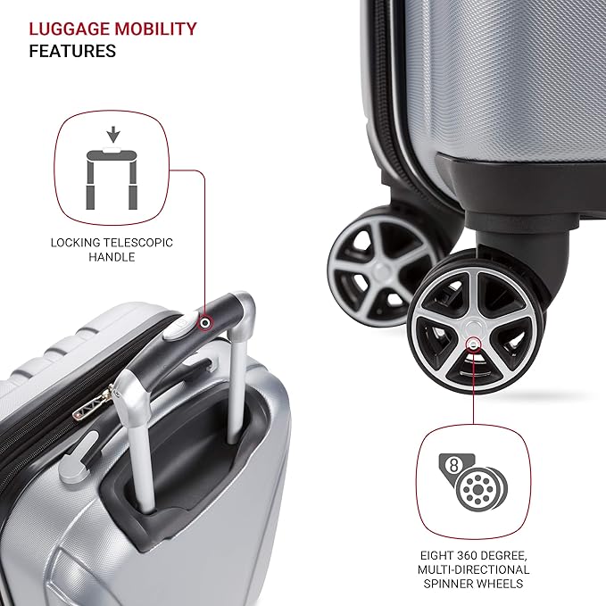 SwissGear 7585 Hardside Expandable Luggage with Spinner Wheels, Silver, Carry-On 19-Inch