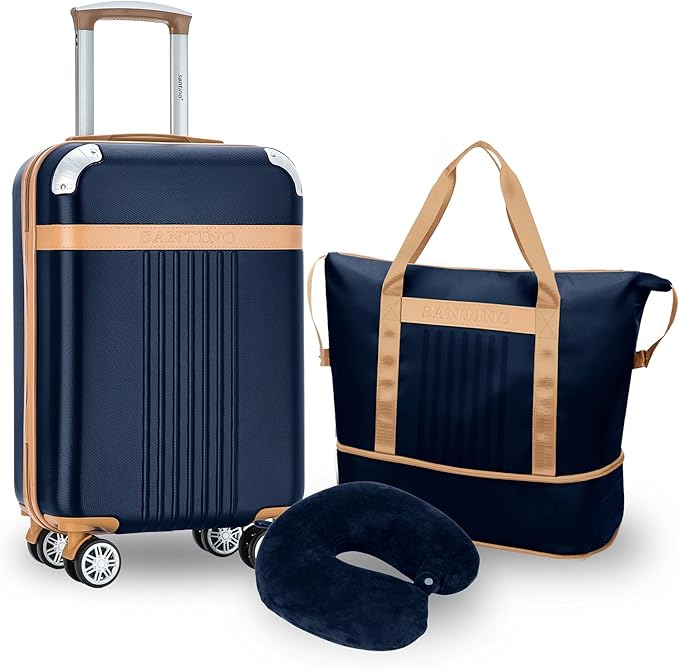 Santino Luggage Sets 3 Piece Carry On Luggage Set 20 Inch Hardshell & Lightweight PP Luggage Suitcase with Detachable Spinner Wheels & TSA Lock 20" Suitcase with Duffel & U-shaped pillow