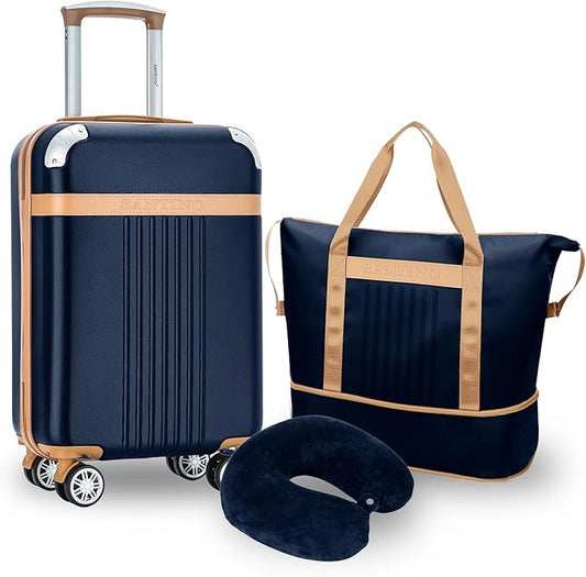 Santino Luggage Sets 3 Piece Carry On Luggage Set 20 Inch Hardshell & Lightweight PP Luggage Suitcase with Detachable Spinner Wheels & TSA Lock 20" Suitcase with Duffel & U-shaped pillow