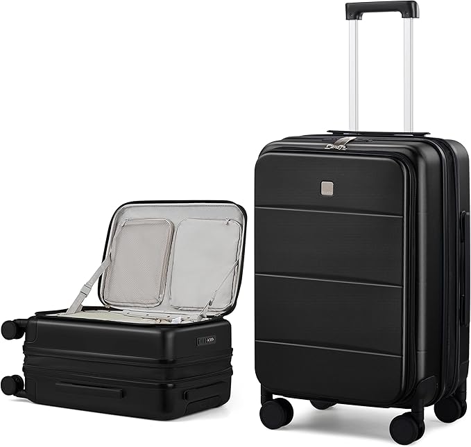 MILADA 24 Inch Checked Luggage, Expandable Hardshell Suitcase with 360° Spinner Wheels & TSA Lock, Lightweight Medium Rolling Luggage for Men and Women Travel, Black