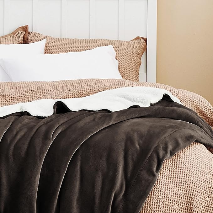 Bedsure GentleSoft Sherpa Fleece Blankets King Size for Bed, Non-Heated, Thick and Warm Throw for Women and Men, Soft Fuzzy Plush King Blanket for Winter, Brown, 108x90 Inches