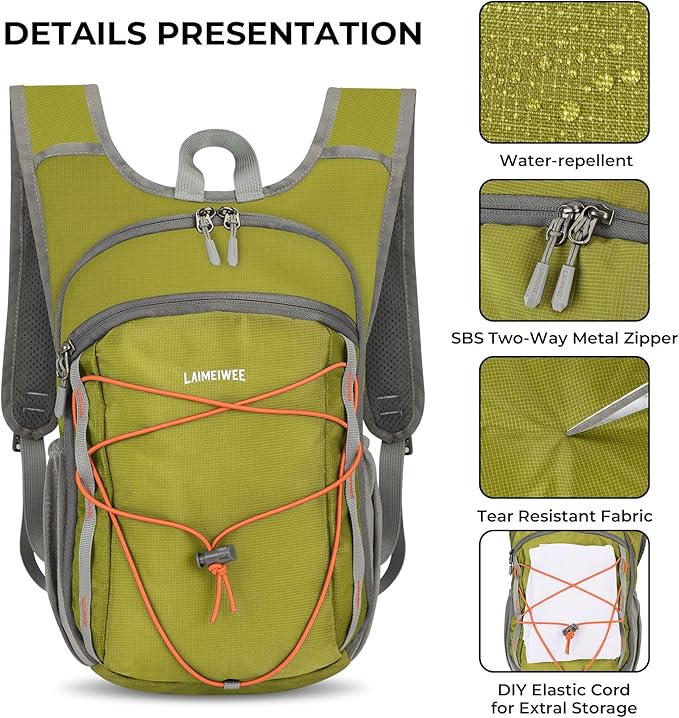 13L Small Hiking Backpack for Women Men, Lightweight Foldable Day pack, Packable Daypack for Travel, Camping (Green)