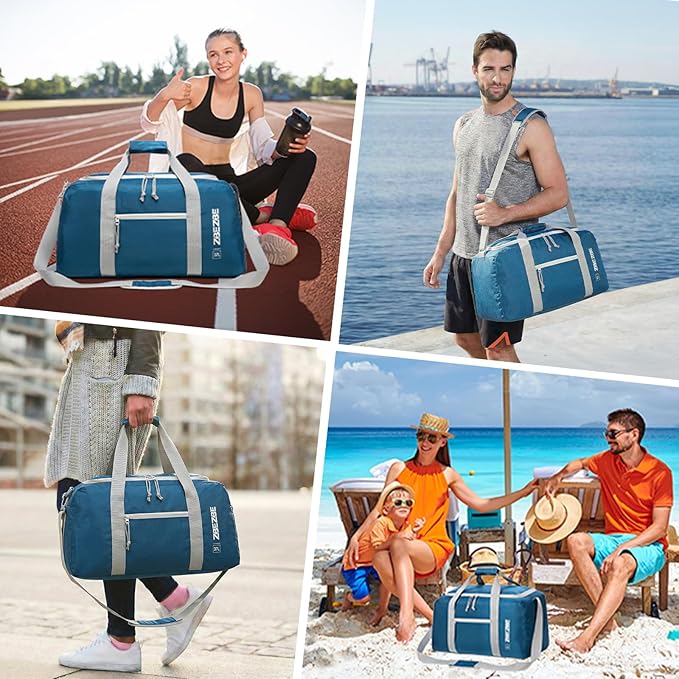 Foldable Travel Duffel Bag, Lightweight & Easy to Carry Water-Repellent Duffle Bag - 2-Way Zipper & Interior Pouch, Ideal for Weekend Trips, Daily Use,Camping，Sports