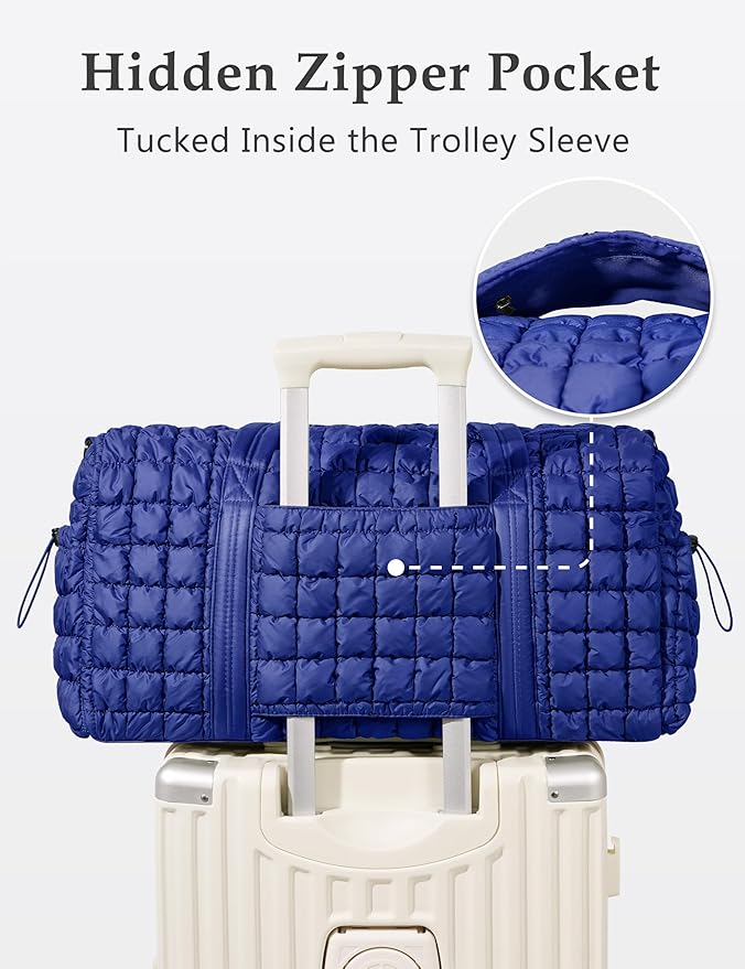 Quilted Travel Duffle Bag for Women Medium Weekender Bag Puffer Overnight Bag Large Soft Puffy Duffel Bag Carry-On Gym Bag Lightweight Personal Item Travel Bag for Trips Business Sport Airplane