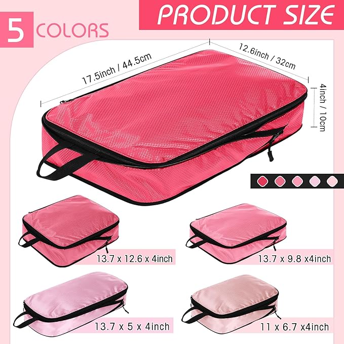 5 Pack Compression Packing Cubes for Travel Space Saving Cubes Luggage Organizer for Suitcase(Pink,Mixed)
