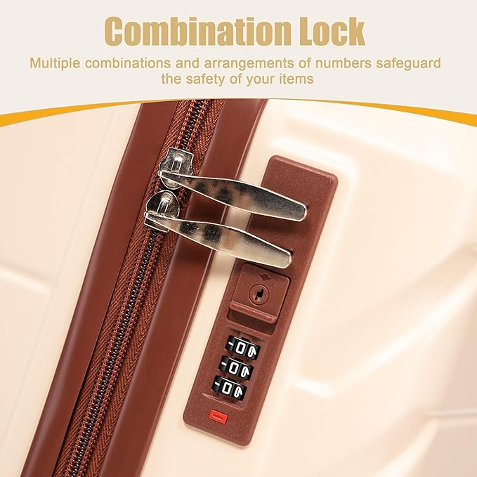 20 Inch ABS Hard Shell Travel Checked Luggage With Combination Lock, Beige