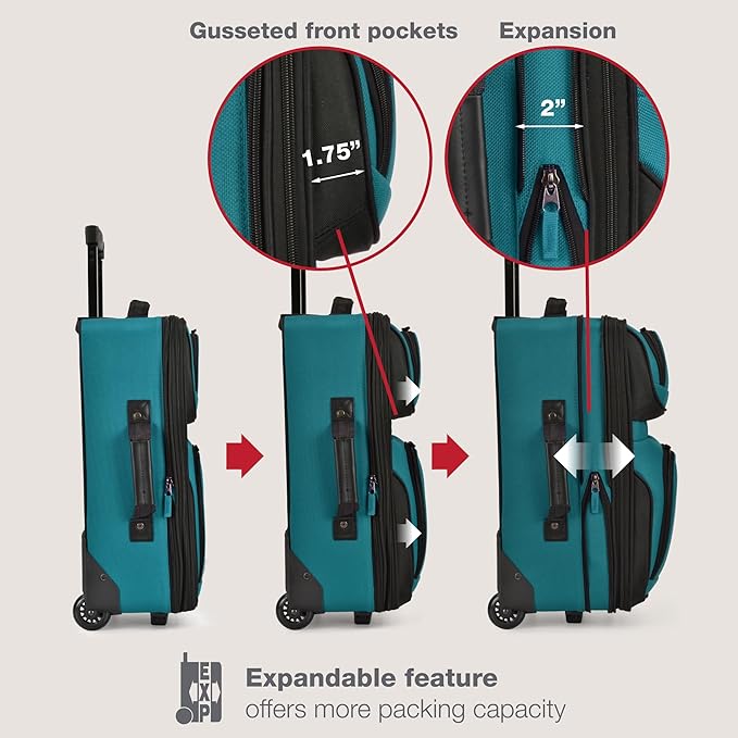 U.S. Traveler Rio Lightweight Softside Rolling Carry-on Suitcase, 2-Wheel Single, Teal