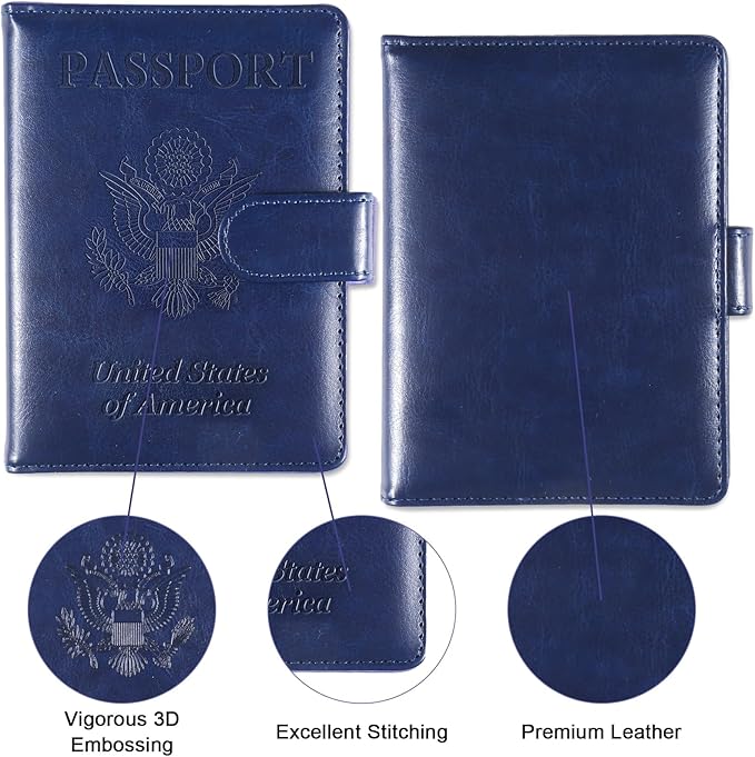 Sizobi Passport Holder for Travel,RFID Passport Cover Wallet for Women Men,Leather Passport Book Card Holder Case for International Travel Must Haves Accessories,Cruise Ship Essentials Gifts,Dark Blue