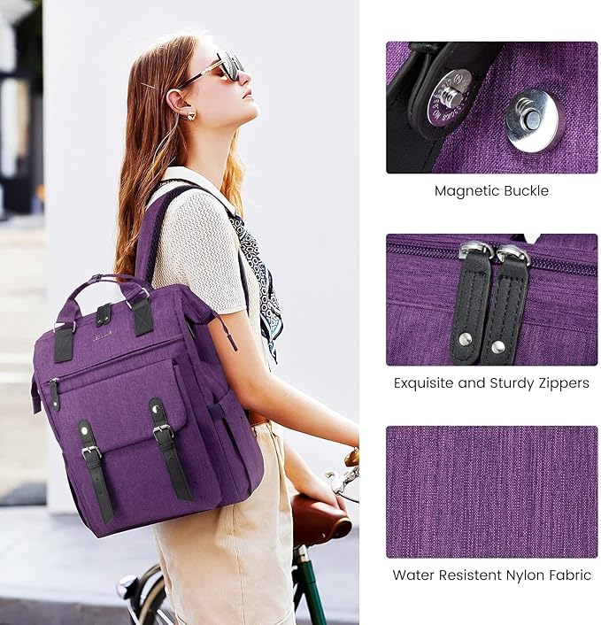 LOVEVOOK 17 inch Laptop Backpack for Women, Teacher Nurse Work Travel Backpacks Purse,Computer Bag, Purple