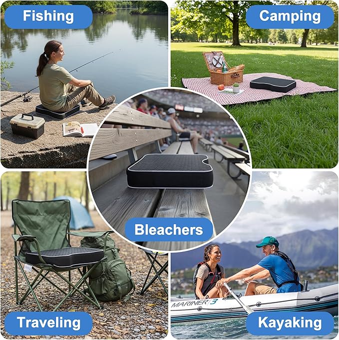 Stadium Seat Cushions for Bleachers 2 Pack - 3.15" Extra Thick Portable Bleacher Seats with Memory Foam & Massage Dots, Comfortable Waterproof Outdoor Chair Pads for Sporting Events, Travel, Camping