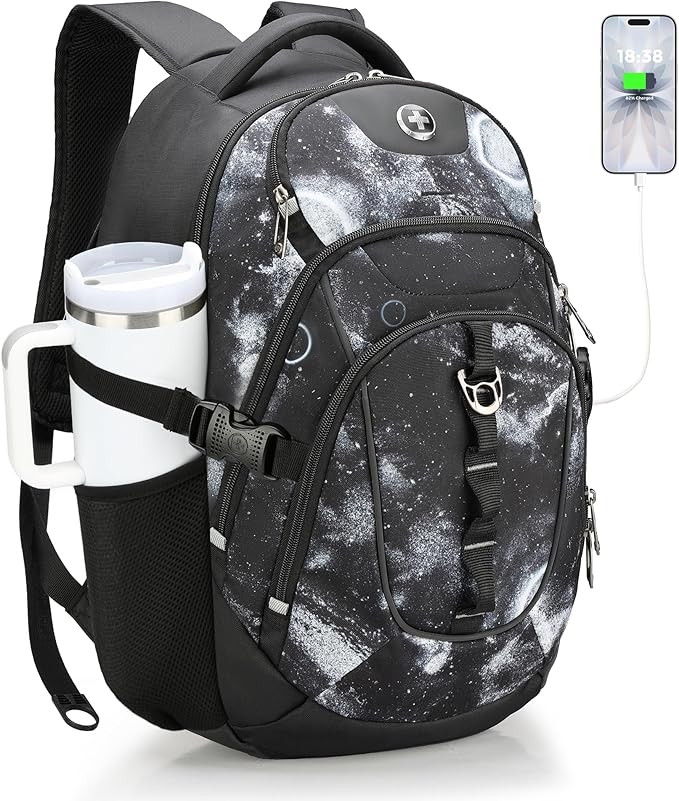 Swissdigital Laptop Backpack with USB Charging Port, Travel Backpack Fits 15.6 inches Computer, 31L Backpack for Men, Starry Sky | SD803-98