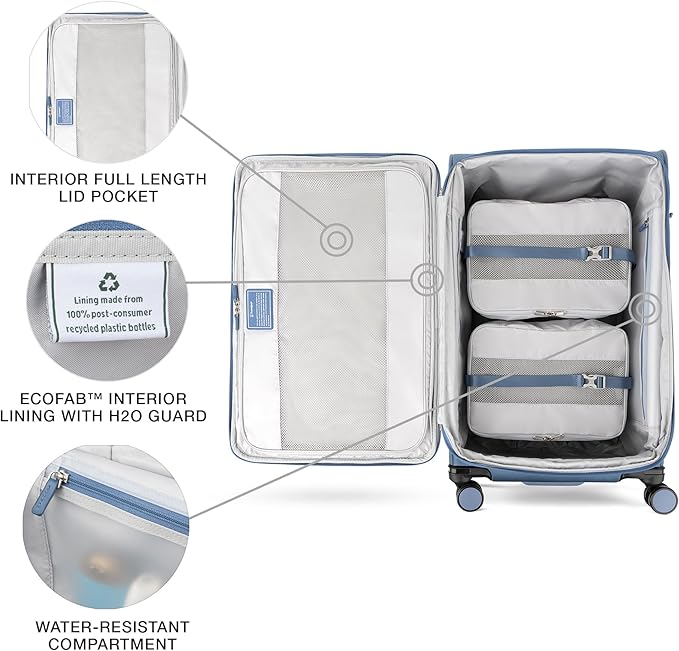Travelpro VersaPack+ Lightweight Softside Expandable Checked Luggage, 8 Spinner Suitcase, TSA Lock, Men and Women, Checked Large 29-Inch, Elemental Blue