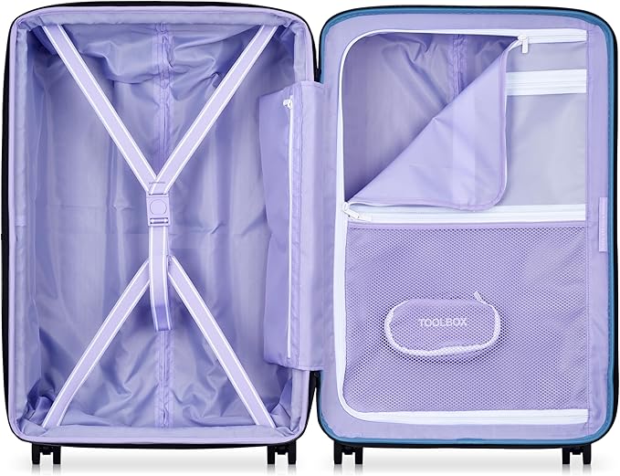 florence by mills Spin Me Away Hardside Expandable Luggage with Spinner Wheels, Zinc Blue, Checked-Medium 24 Inch