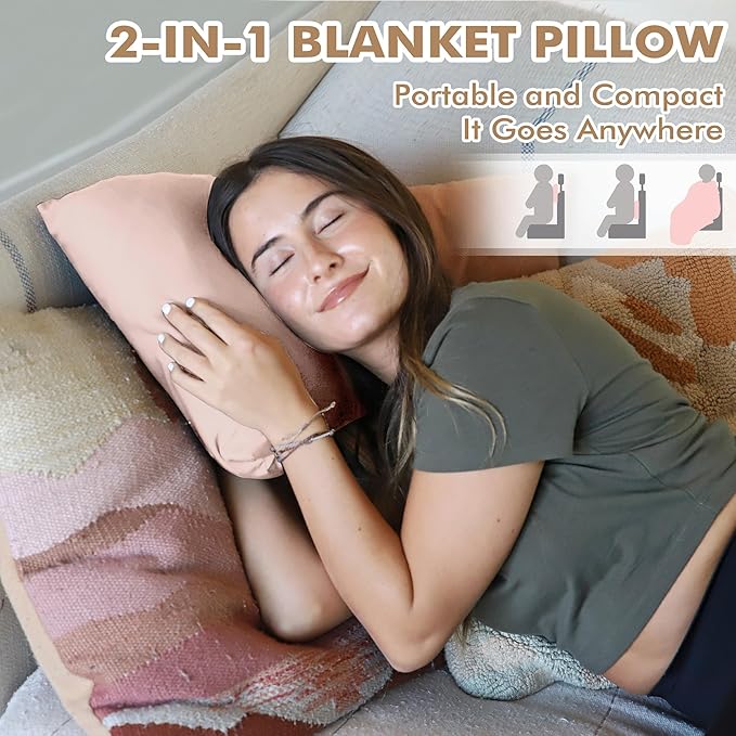 Tirrinia Travel Blanket Airplane Office Poncho 4 in 1 Premium Cozy Fleece Portable Poncho Blankets with Built-in Bag, Pocket