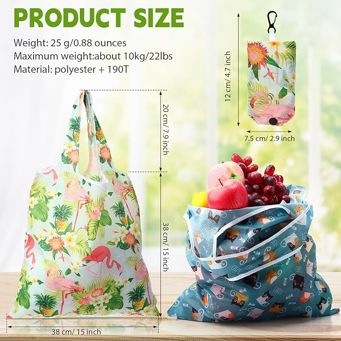 Paterr 24 Pcs Foldable Reusable Shopping Bag Recycle Travel Grocery Bag Fold to Pocket Tote Bulk for Daily Supplies Load