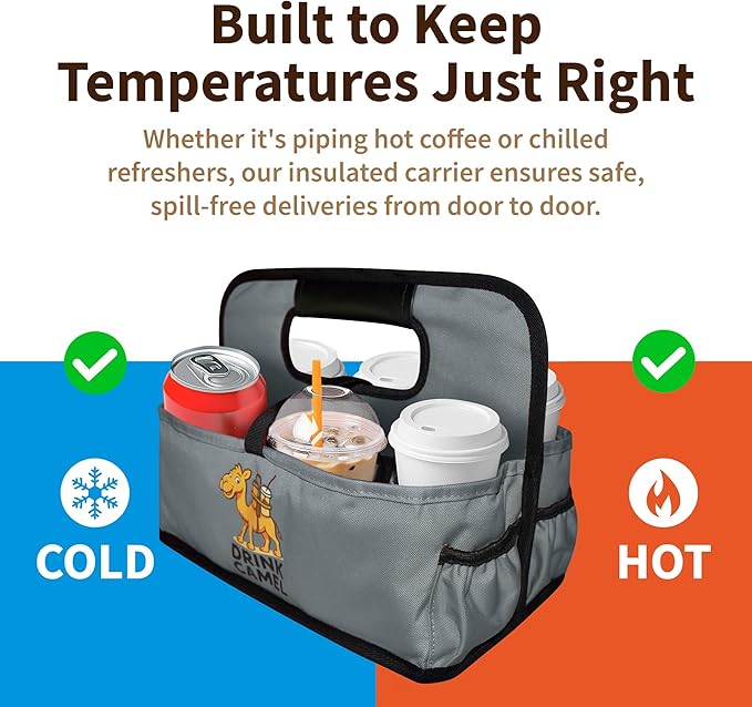 Reusable Drink Carrier with Handle, Foldable 6 Cup Drink Holder Carrier for Delivery, Coffee Cup Carrier, Portable Cup Holder Bag for Drinks, to Go Beverage Drink Organizer (Grey)