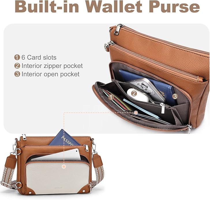 SYTRAH Anti-Theft Crossbody Purse for Women, Crossbody Shoulder Bag with Built-in Wallet & RFID Blocking for Travel Workout