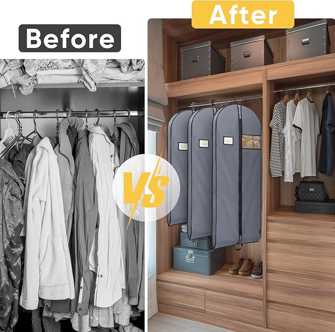 BALEINE 5PK Heavy Duty Garment Bag with Shoe Storage Travel Bag for Dresses, Suit, Coats Travel Essential (43", Grey)