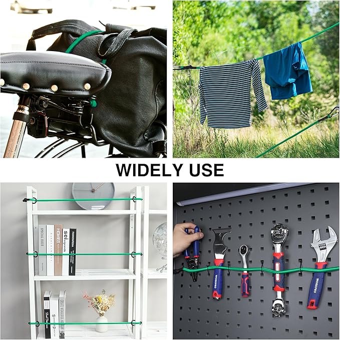 WORKPRO 24 Inch Bungee Cords with Hooks, 4 Pack Superior Rubber Heavy Duty Bungee Straps Strong Elastic Rope for Outdoor Tent, Luggage Rack, Camping, Cargo, RV, Bike, Transporting, Storage, Green