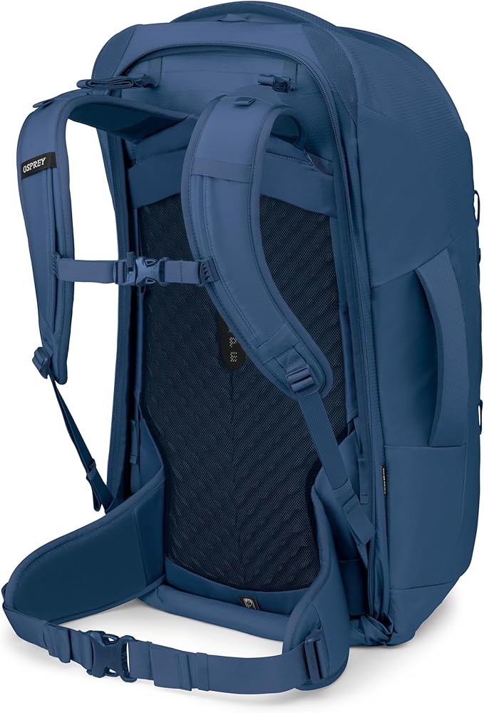 Osprey Farpoint 70L Men's Travel Backpack - Large Adjustable Travel Bag with Detachable Daypack, Antique Blue