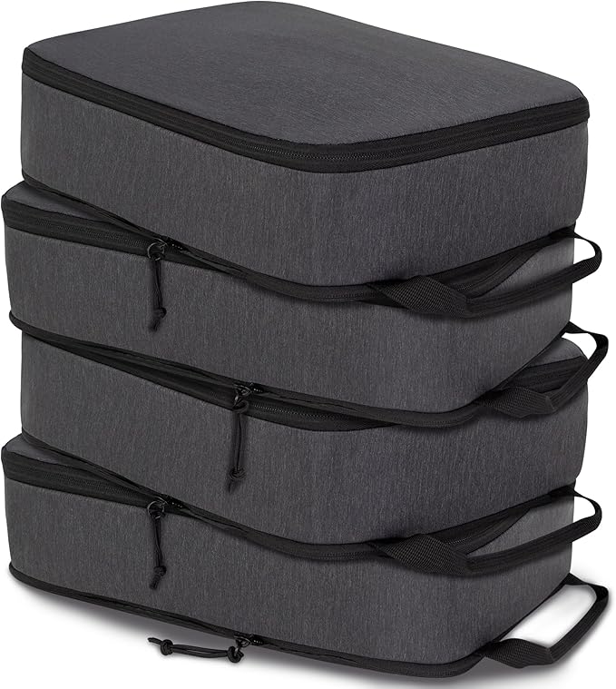 Compression Packing Cubes for Travel Essentials, Expandable Compression Bags Travel Cubes for Packing Suitcase Organizer Bags (Black, 4 pcs)