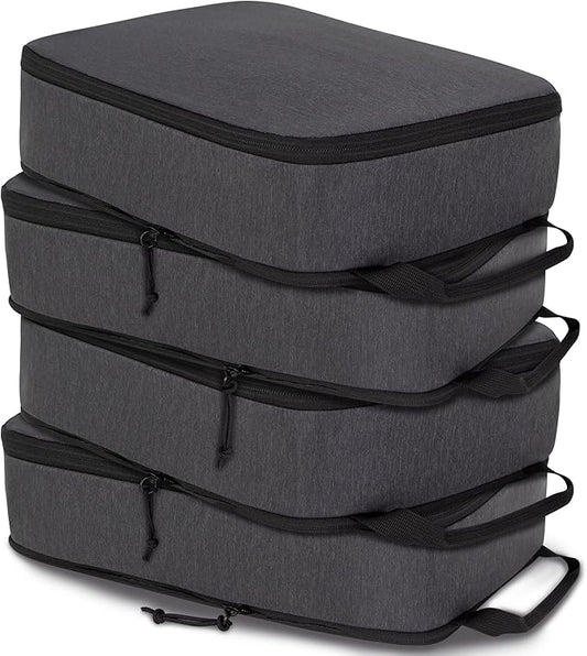 Compression Packing Cubes for Travel Essentials, Expandable Compression Bags Travel Cubes for Packing Suitcase Organizer Bags (Black, 4 pcs)