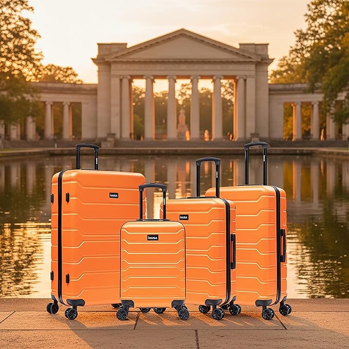 InUSA TREND Luggage with Spinner Wheels | Durable Lightweight Hardside Suitcase, Travel Sets with Handle and Trolley | (20in, 24in, 28in, 32in) 4 Piece Set | Orange