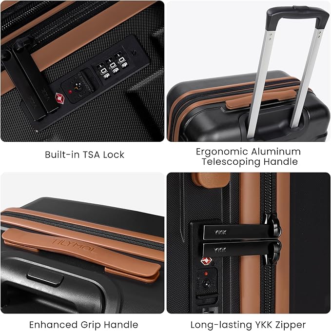 Luggage Sets 3 Piece with Spinner Wheel, Hardside Suitcase Set with TSA Lock, Expandable Lightweight Travel Luggage for Men and Women, Black