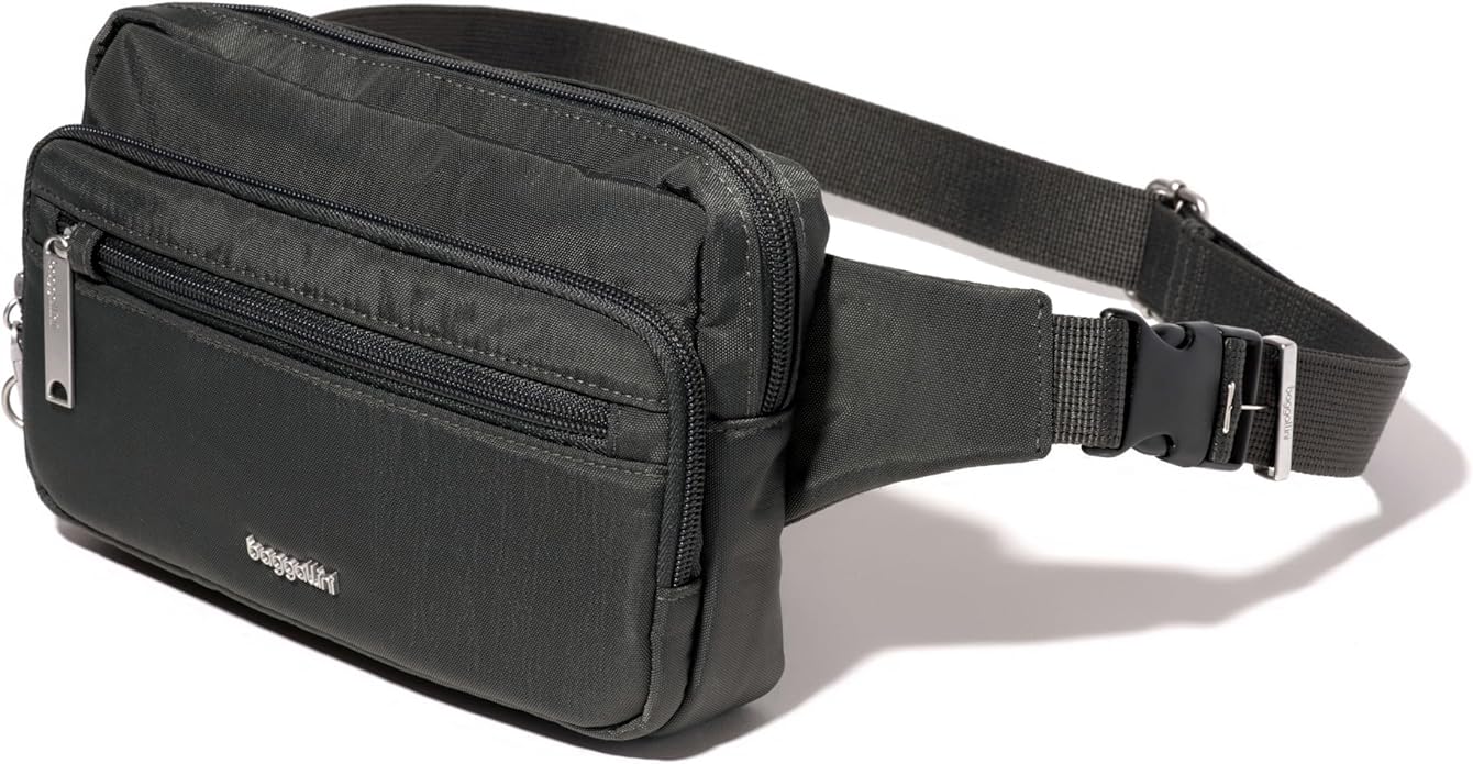 Baggallini Securtex Anti-theft Belt Bag 8.8"x5.5" Crossbody Fanny Pack for Women RFID Wallet Locking Zipper Travel Purse