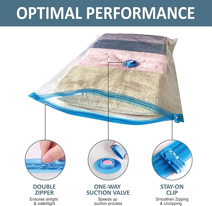 Vacuum Storage Bags, Vacuum Seal Space Saver Bags for Clothing, Travel Lugggage, Carry-on, Blankets, Comforters, Pillow, Bedding, 10 Combo