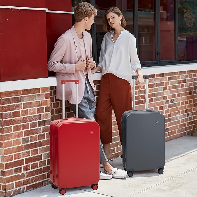 mixi Carry on Luggage, 20'' Suitcase Spinner Wheels Luggage Hardshell Lightweight Rolling Suitcases PC with Cover & TSA Lock for Business Travel, Red