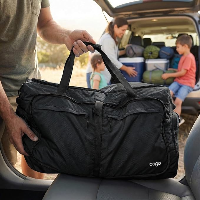 Bago Large Duffle Bag for Travel Women & Men. Durable Lightweight Foldable Travel Duffel Bags For Traveling Women. 100L Duffle Bags for Overnight Bag With Shoe Compartment Collapsible Weekender duffel
