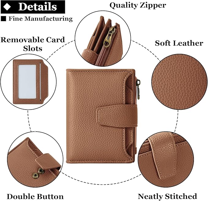 Airkit Small Wallet Women RFID Blocking Soft Leather Bifold Compact Card Holder Wallet for Women with Zipper Coin Pocket 4 ID Window