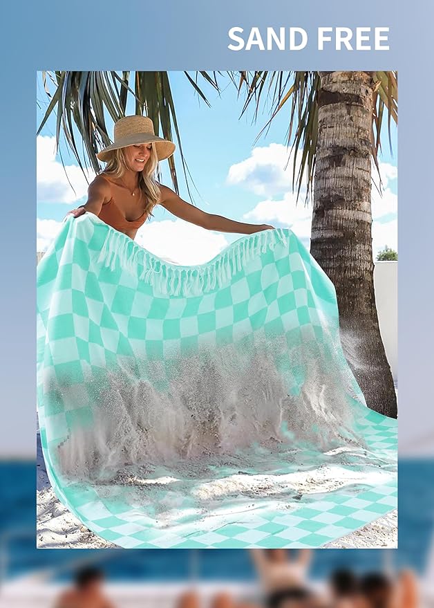 Antfuny Giant Beach Towel Blanket Autumn Outing Stuff for Women & Men Road Trip Camping Gear Ship Cruise Gear Must Haves Large L Aqua Plain Pattern Yard Mat Airplane Accessories Travel Gadgets