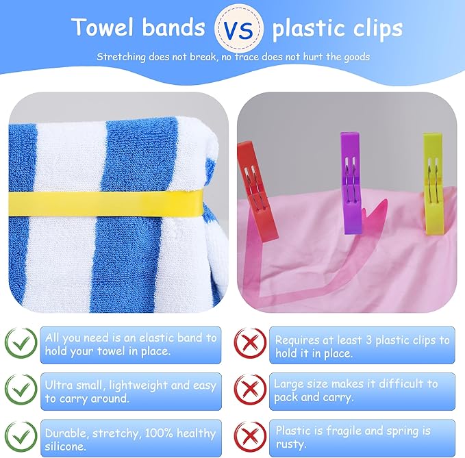 12 Pack Towel Band for Beach Pool Lounge Chair Strap Clip Carnival Cruise Ship Essentials Summer Vacation Must Have Hawaiian Trip Accessories Door Decoration Magnetic Women Bag Gift Beachy Trip